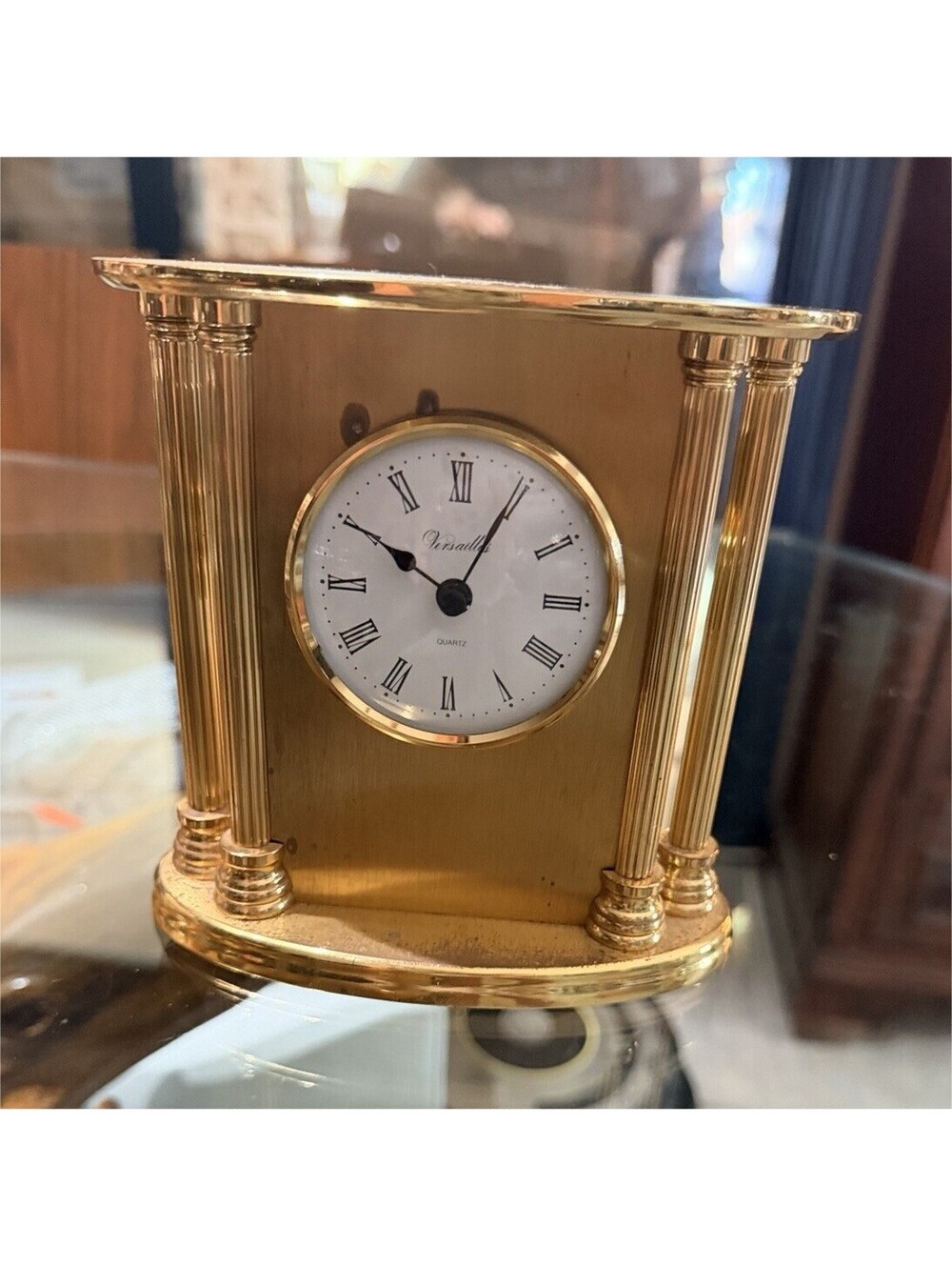 Versailles Quartz Desk Clock Gold Metal Finish Roman Numerals Analog 12-Hour